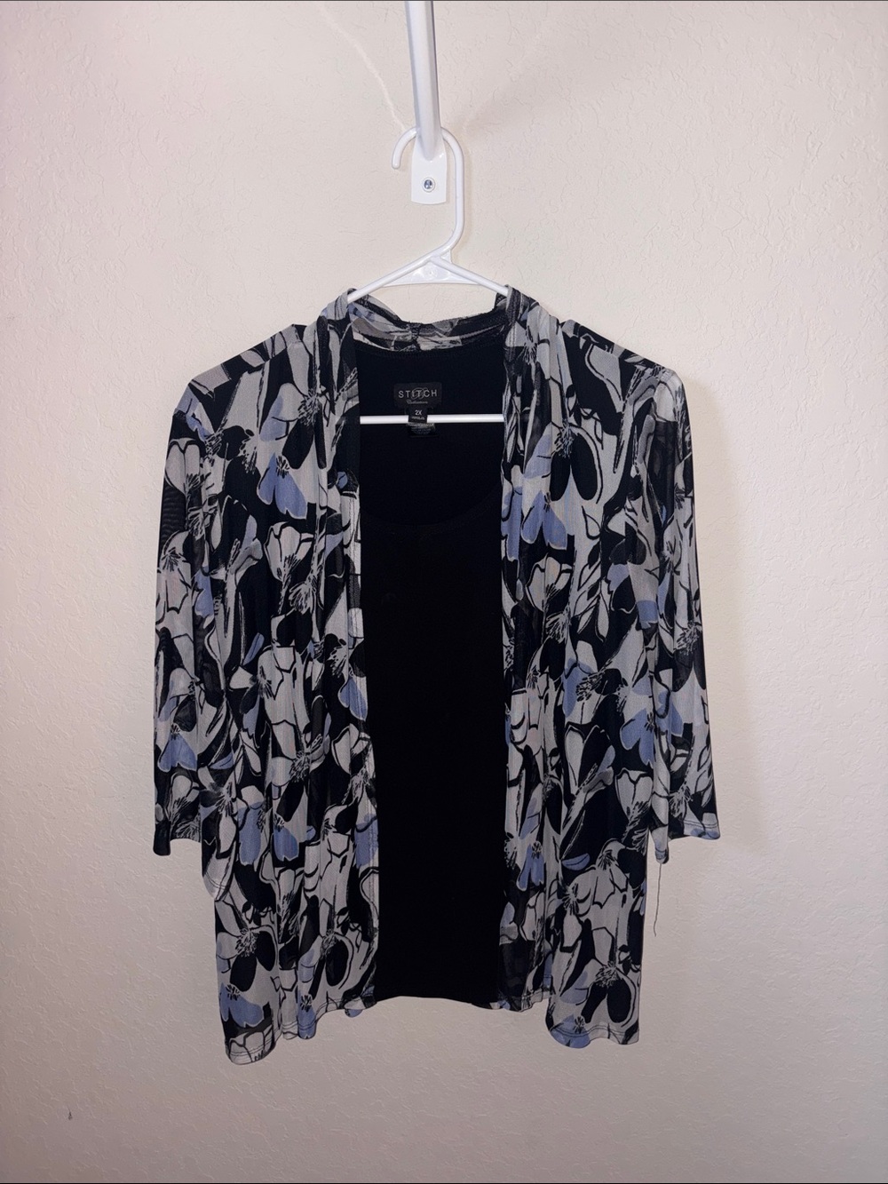 Stretch Concepts Black Floral Open-Front Blouse
